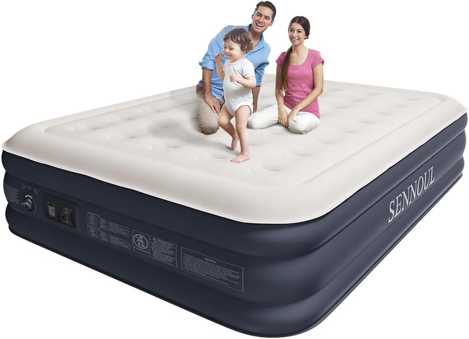 Air Mattress Queen with Built in Pump - 2 Mins Quick Self Inflatable,16"/650lbs Max Blow Up Bed, All Night Stability No Lost Air,No Peculiar Smell for Camping,Home,Guests & Portable Travel