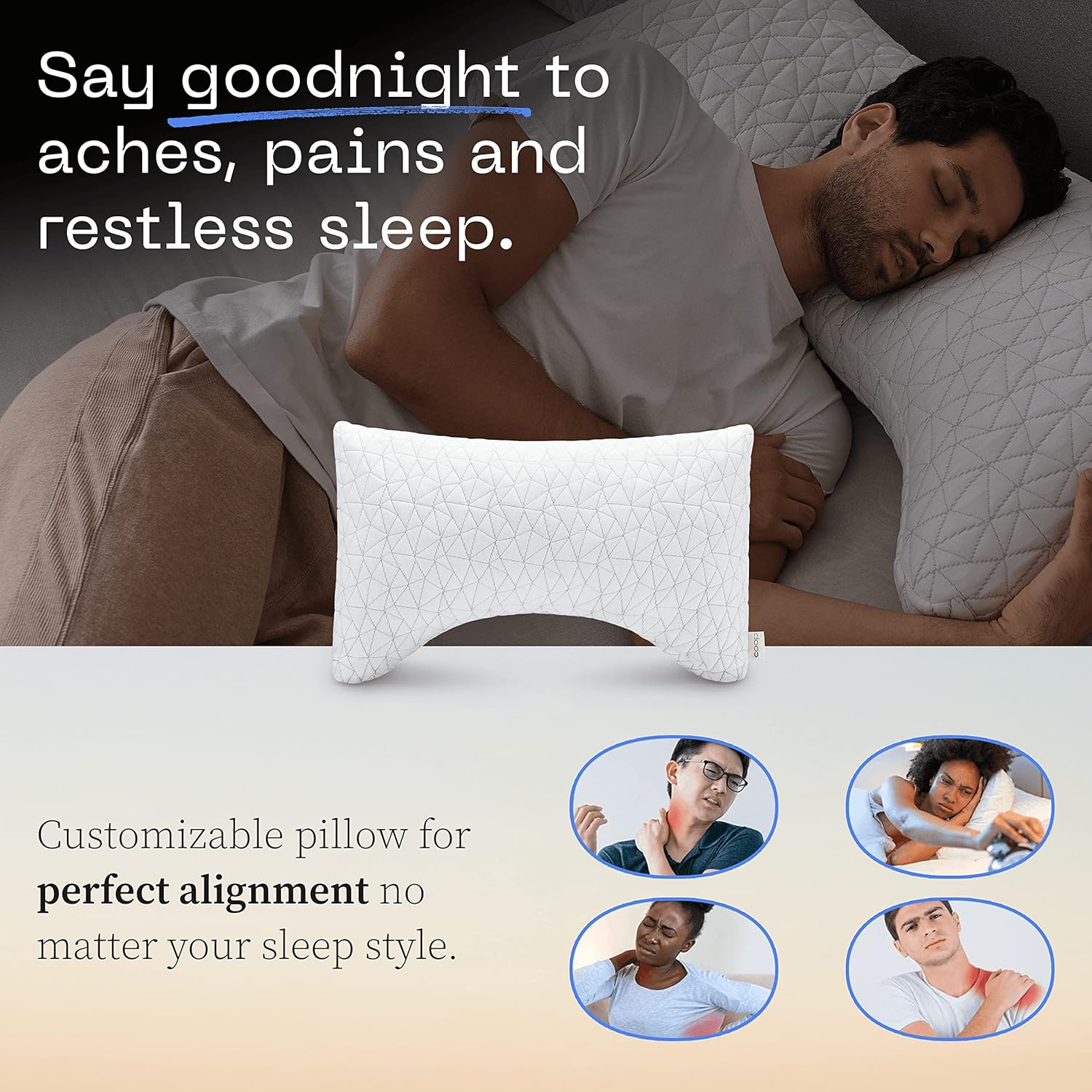 Original Crescent Pillow: Provides shoulder, neck, and head support.