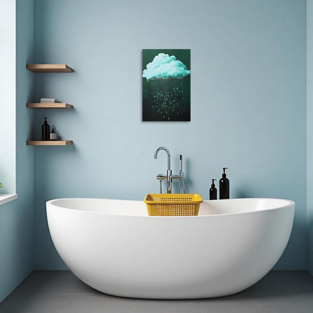 Cloud Wall Art Cloudy Sky Picture Prints Climate Theme Canvas Painting Art Rain Poster Living Room Wall Decor Framed