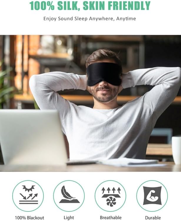 Luxury Silk Sleep Mask: Experience total darkness and ultimate comfort with our 100% pure mulberry silk eye mask, designed with an adjustable strap for a perfect fit. Ideal for reducing puffy eyes and ensuring restful sleep at home or on the go