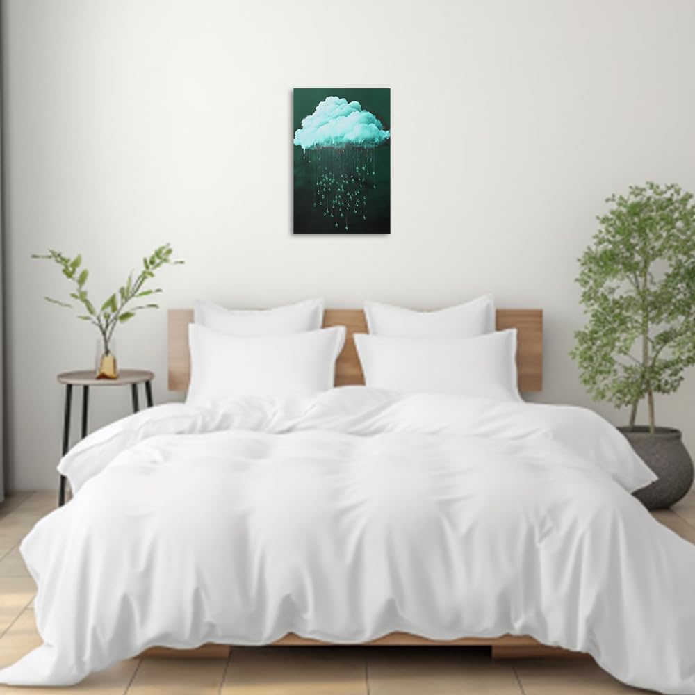 Cloud Wall Art Cloudy Sky Picture Prints Climate Theme Canvas Painting Art Rain Poster Living Room Wall Decor Framed