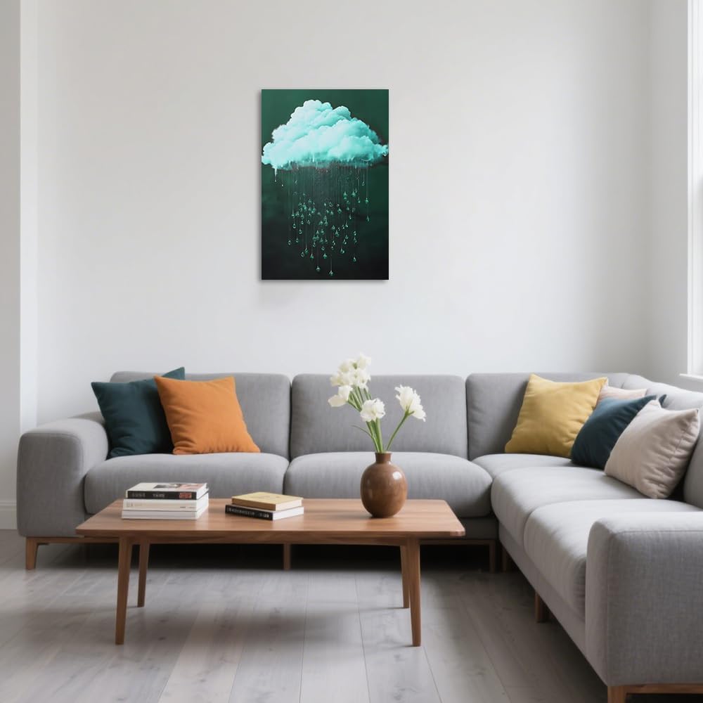 Cloud Wall Art Cloudy Sky Picture Prints Climate Theme Canvas Painting Art Rain Poster Living Room Wall Decor Framed
