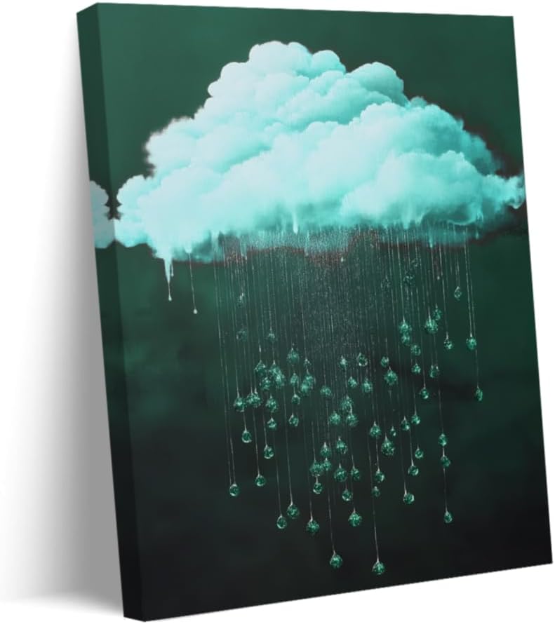 Cloud Wall Art Cloudy Sky Picture Prints Climate Theme Canvas Painting Art Rain Poster Living Room Wall Decor Framed
