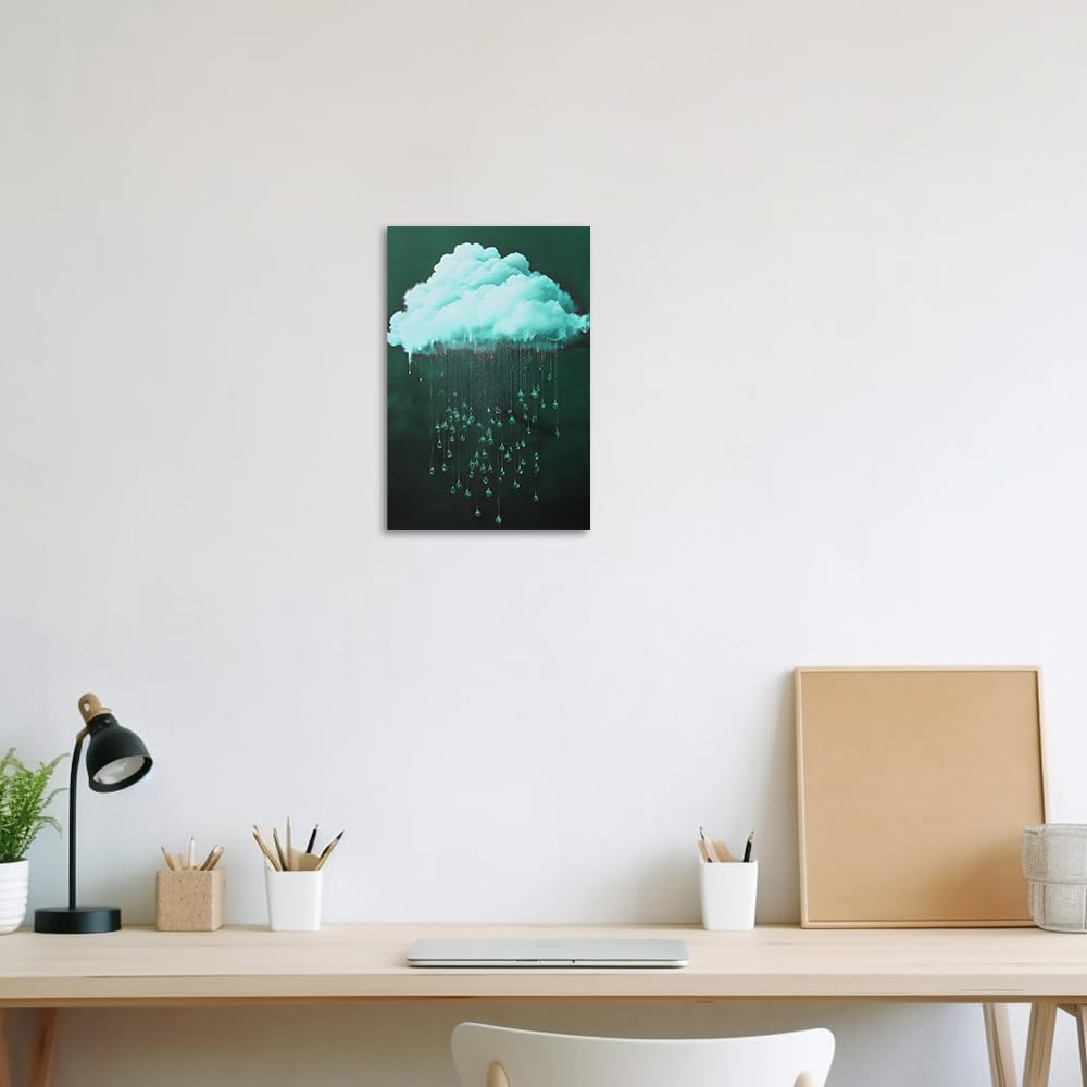 Cloud Wall Art Cloudy Sky Picture Prints Climate Theme Canvas Painting Art Rain Poster Living Room Wall Decor Framed