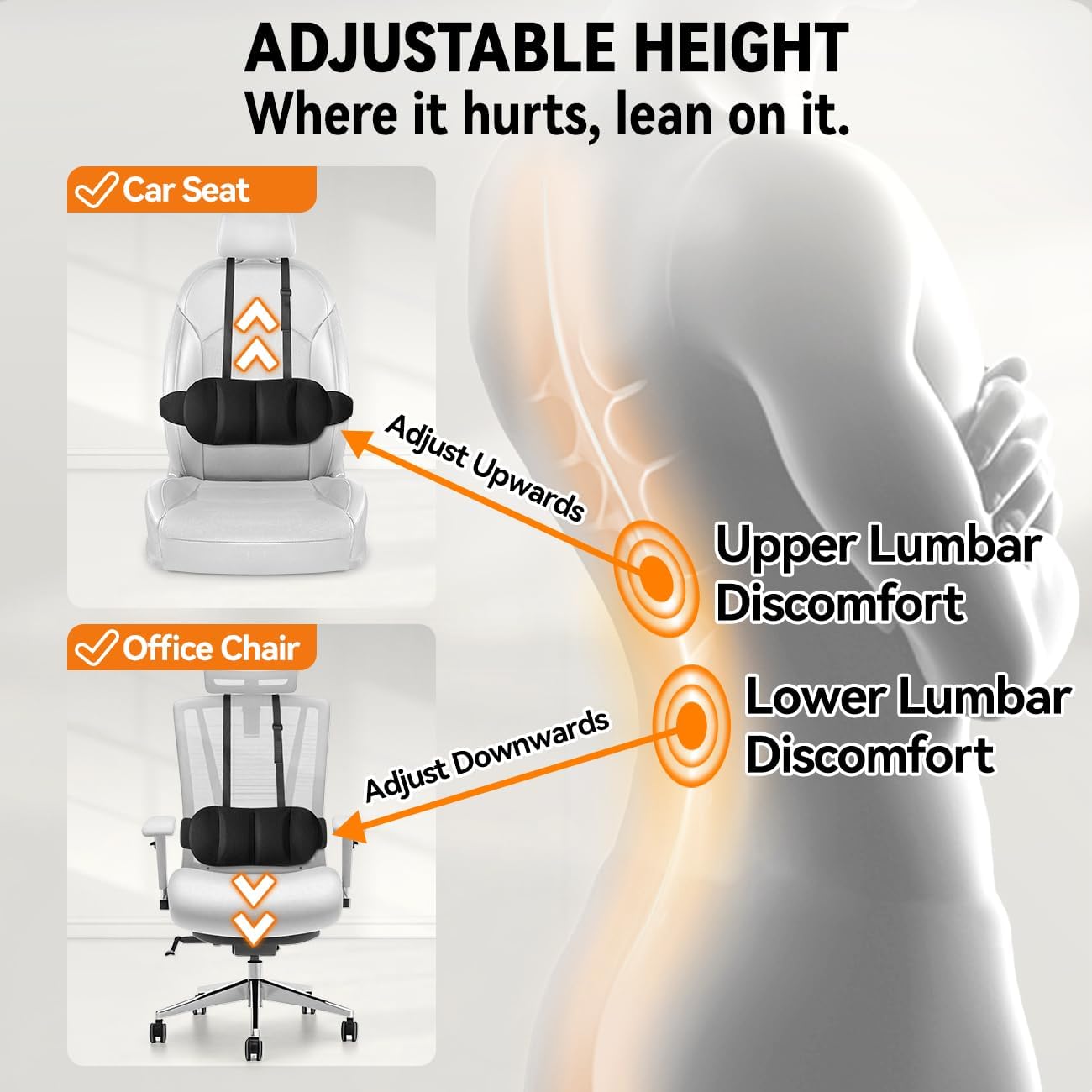Lumbar Support Pillow for Car,Back Support for Car Seat Cushion,Adjustable Straps Securely Fixed Car Lumbar Support Pillow for Office Chair (Black)