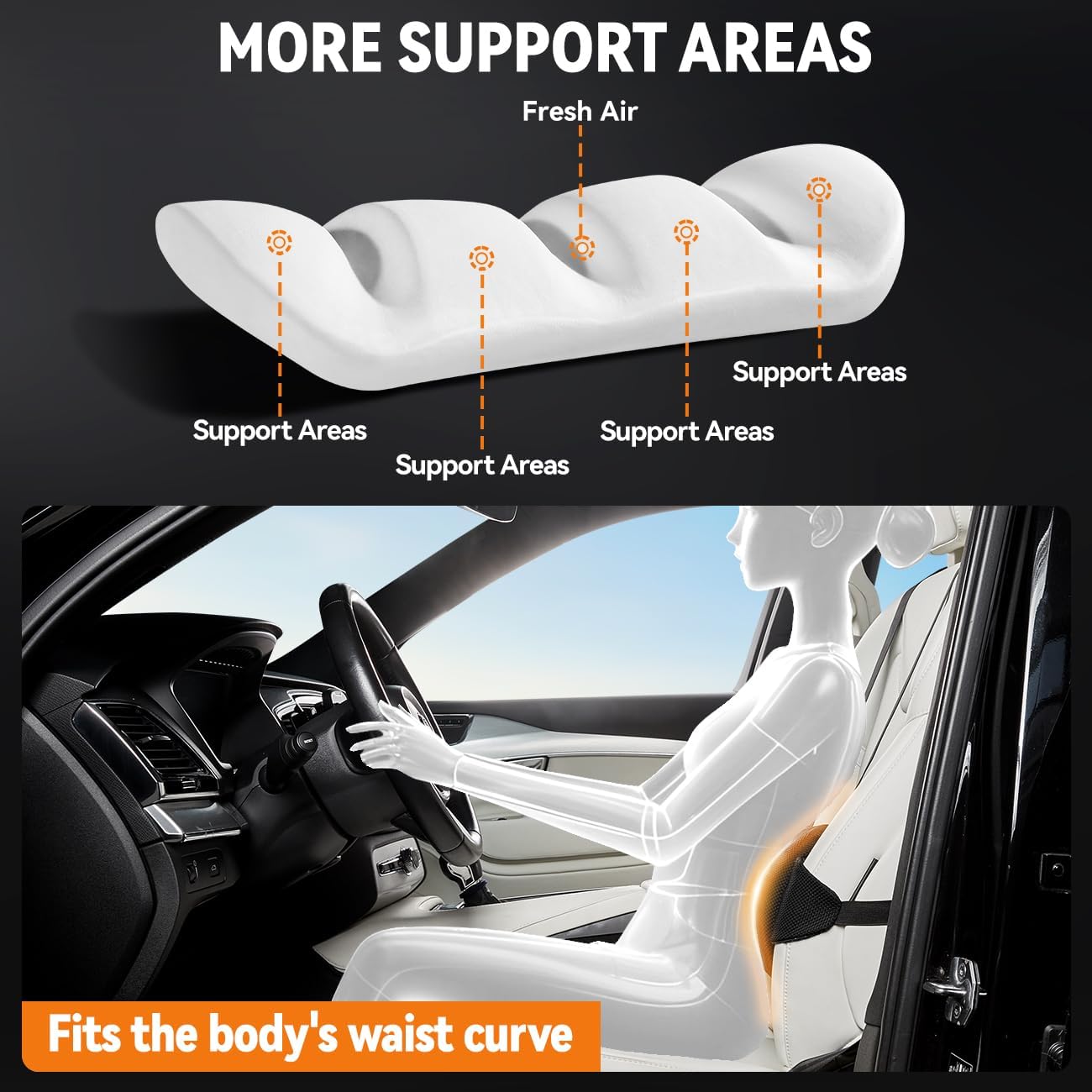 Lumbar Support Pillow for Car,Back Support for Car Seat Cushion,Adjustable Straps Securely Fixed Car Lumbar Support Pillow for Office Chair (Black)