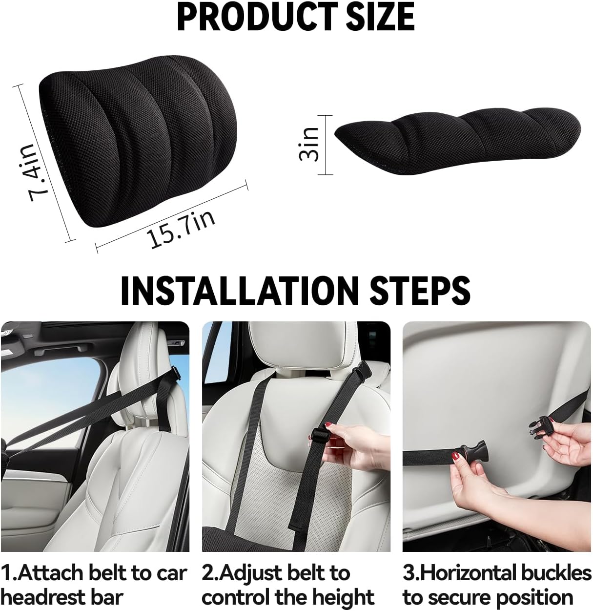 Lumbar Support Pillow for Car,Back Support for Car Seat Cushion,Adjustable Straps Securely Fixed Car Lumbar Support Pillow for Office Chair (Black)
