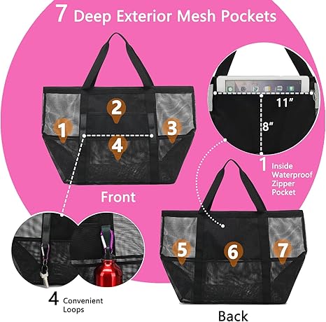 Beach Bag, Large Beach Tote with Zipper Pocket for Family Pool Bag for Toys & Vacation Essentials