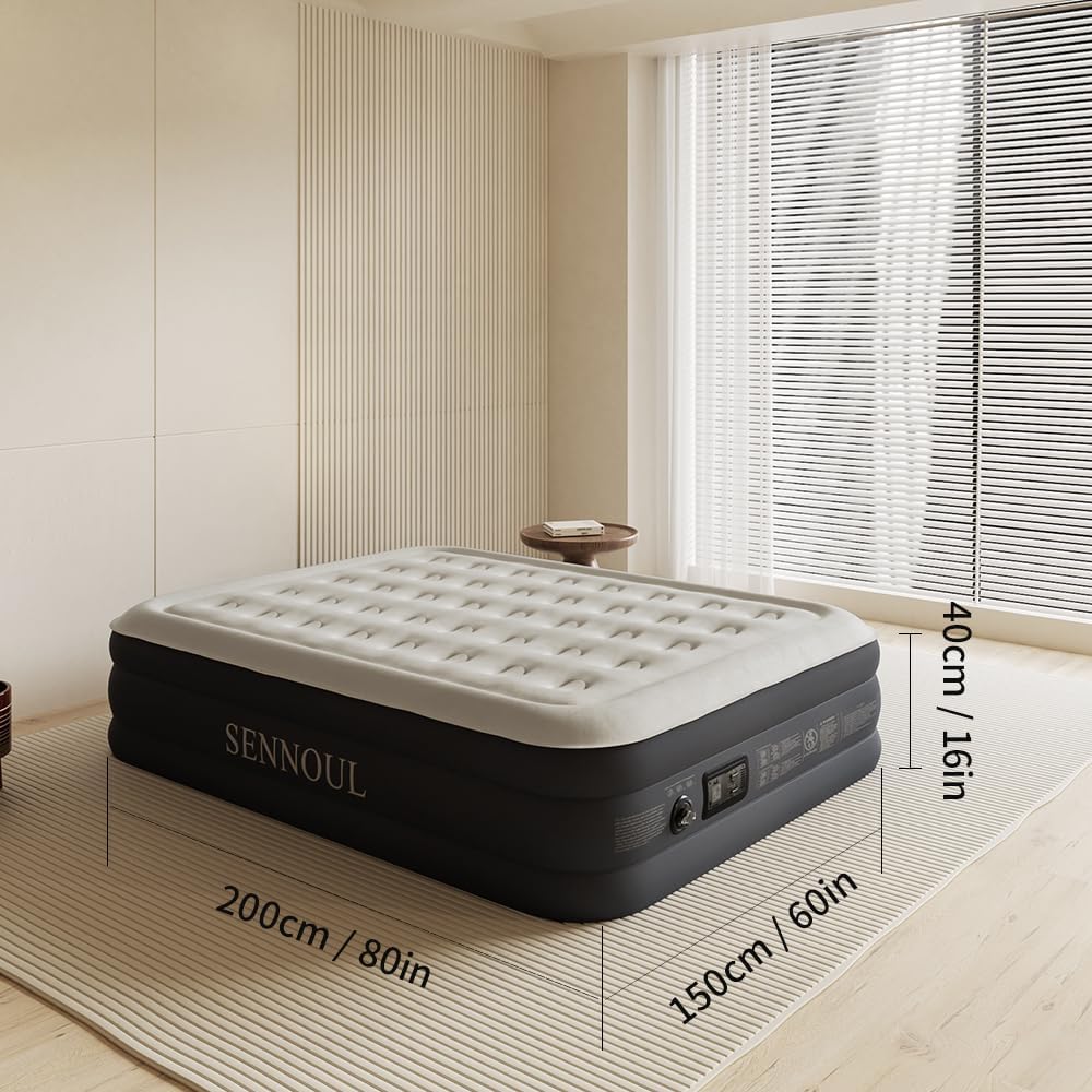 Air Mattress Queen with Built in Pump - 2 Mins Quick Self Inflatable,16"/650lbs Max Blow Up Bed, All Night Stability No Lost Air，No Peculiar Smell for Camping,Home,Guests & Portable Travel