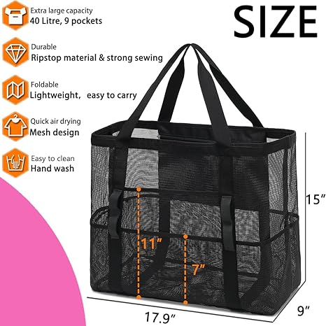 Beach Bag, Large Beach Tote with Zipper Pocket for Family Pool Bag for Toys & Vacation Essentials