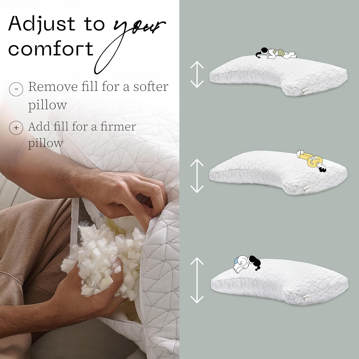 Original Crescent Pillow: Provides shoulder, neck, and head support.