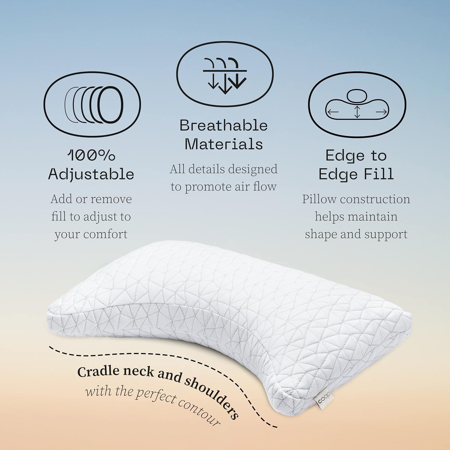 Original Crescent Pillow: Provides shoulder, neck, and head support.