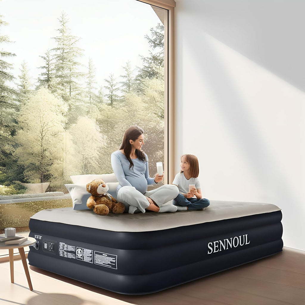 Air Mattress Queen with Built in Pump - 2 Mins Quick Self Inflatable,16"/650lbs Max Blow Up Bed, All Night Stability No Lost Air，No Peculiar Smell for Camping,Home,Guests & Portable Travel